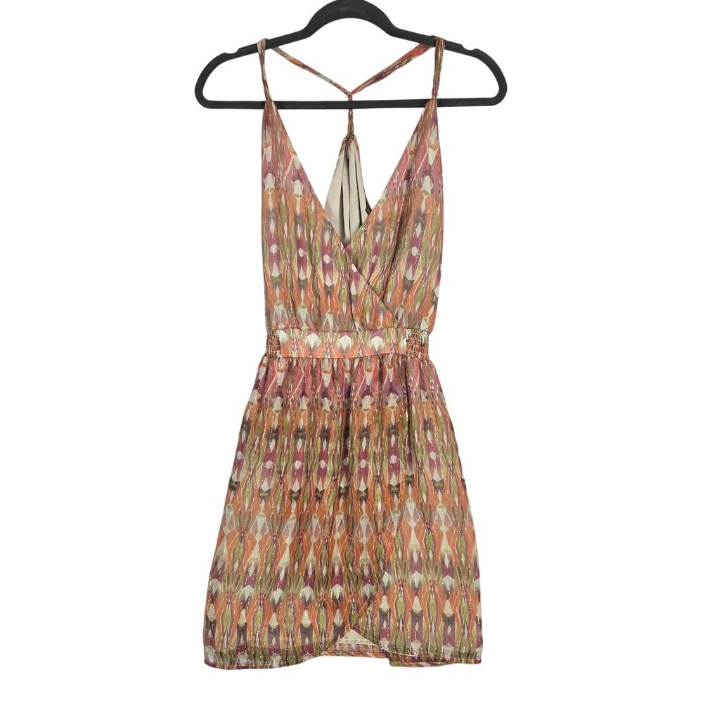 Charlie Jade Silk Mini Dress Size SP V Wrap Asymmetric Boho Music Fest  Summer